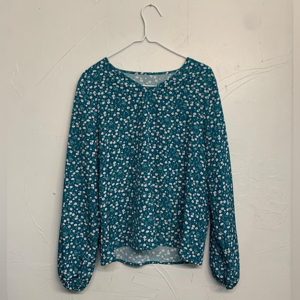 SHEIN pink floral bishop sleeve blouse